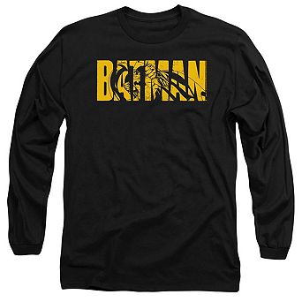 Batman Text On Black Long Sleeve Adult T-shirt