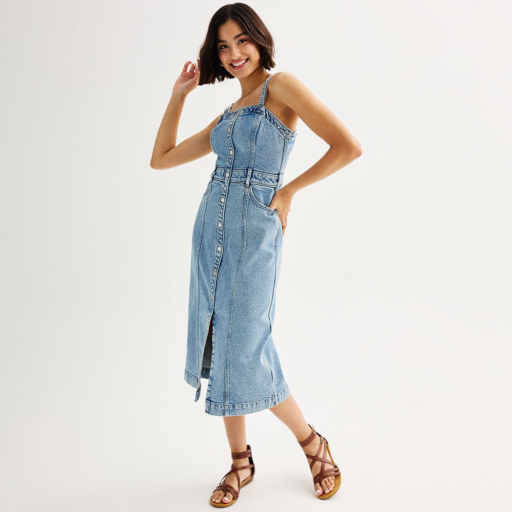 juniors denim dress Juniors' SO Paneled Sleeveless Squareneck Mini PRODUCT DETAILS Juniors' SO Button Front Denim