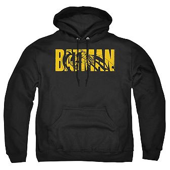 Batman Text On Black Adult Pull Over Hoodie