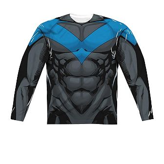 Batman Nightwing Blue Uniform Long Sleeve Adult Poly Crew T-shirt