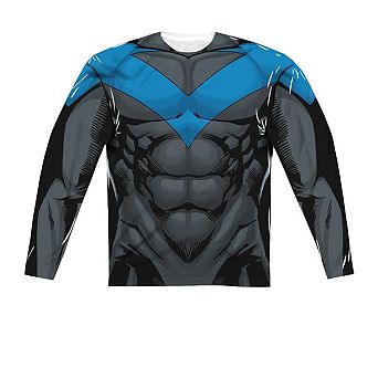 Batman Nightwing Blue Uniform Long Sleeve Adult Poly Crew T-shirt
