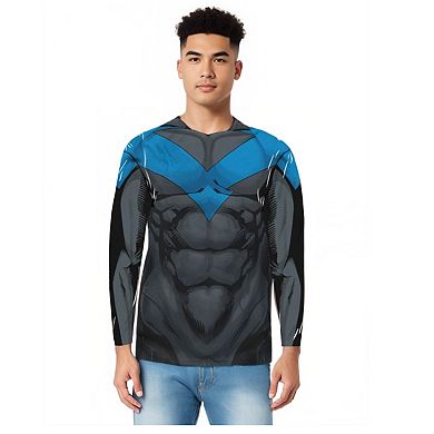 Batman Nightwing Blue Uniform Long Sleeve Adult Poly Crew T-shirt