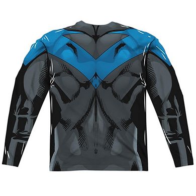 Batman Nightwing Blue Uniform Long Sleeve Adult Poly Crew T-shirt
