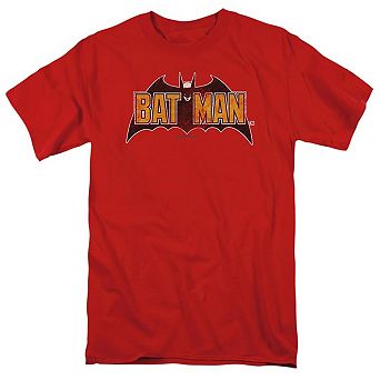 Batman Vintage Bat Logo On Red Short Sleeve Adult T-shirt