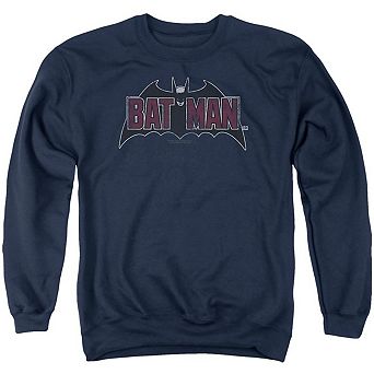 Batman Vintage Bat Logo On Navy Adult Crewneck Sweatshirt
