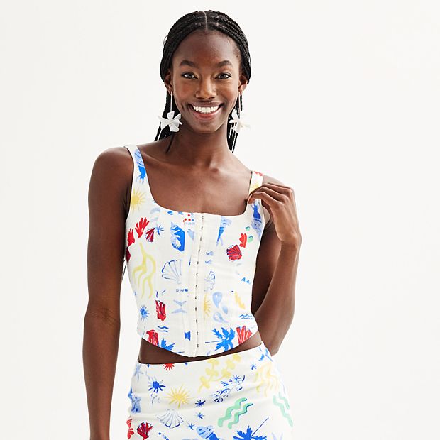 Juniors' SO® Ocean Print Cropped Corset Top