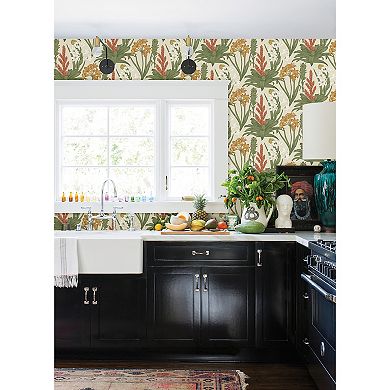 WallPops Blooming Villa Jade and Pink Peel and Stick Wallpaper