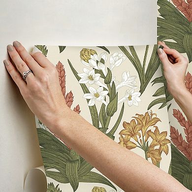 WallPops Blooming Villa Jade and Pink Peel and Stick Wallpaper