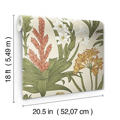 WallPops Blooming Villa Jade and Pink Peel and Stick Wallpaper