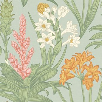 WallPops Blooming Villa Jade and Pink Peel and Stick Wallpaper