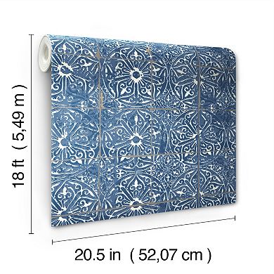 WallPops Provincial Tile Cobalt Sea Peel and Stick Wallpaper