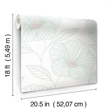 WallPops Floweret Seafoam Peel and Stick Wallpaper