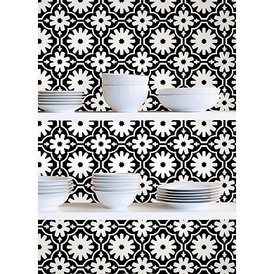 WallPops Primrose Black & White Floral Peel and Stick Wall Tiles