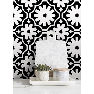 WallPops Primrose Black & White Floral Peel and Stick Wall Tiles