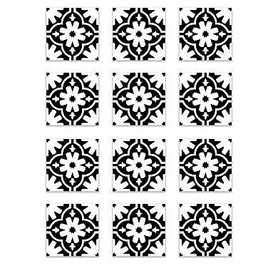 WallPops Primrose Black & White Floral Peel and Stick Wall Tiles