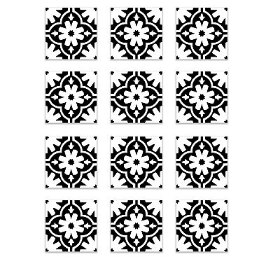 WallPops Primrose Black & White Floral Peel and Stick Wall Tiles