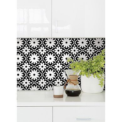 WallPops Primrose Black & White Floral Peel and Stick Wall Tiles
