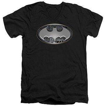 Batman Steel Wall Shield Short Sleeve Adult V Neck T-shirt