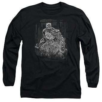 Batman Pencilled Rain Long Sleeve Adult T-shirt