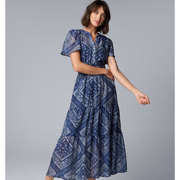 Women s Simply Vera Vera Wang Short Bell Sleeve V Neck Maxi Dress