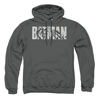 Batman Text On Gray Adult Pull Over Hoodie