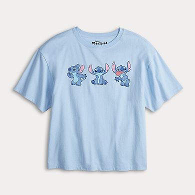 Disney's Lilo & Stitch Juniors' Stitch Expressions Cropped Short Sleeve Graphic Tee