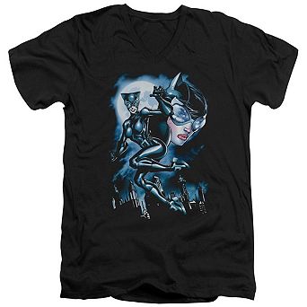 Batman Moonlight Cat Short Sleeve Adult V Neck T-shirt