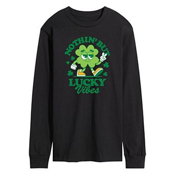 Men's Lucky Vibes Shamrock Mascot Long Sleeve Graphic Tee