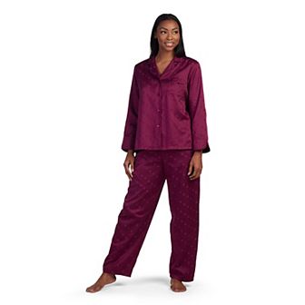 Women's Miss Elaine Essentials Brushed Back Satin Pajama Top & Pajama Bottoms Set