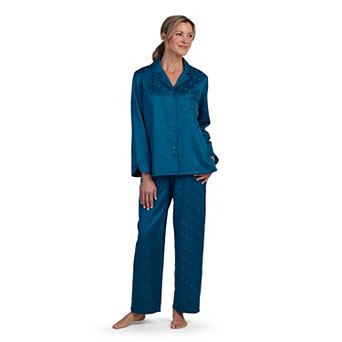 Women's Miss Elaine Essentials Brushed Back Satin Pajama Top & Pajama Bottoms Set