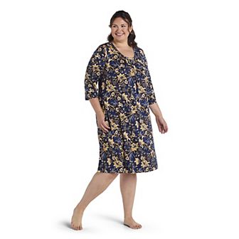 Plus Size Miss Elaine Essentials 3/4 Sleeve Micro Velvet Long Gown