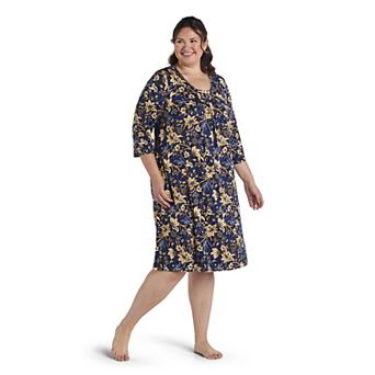 Plus Size Miss Elaine Essentials 3/4 Sleeve Micro Velvet Long Gown