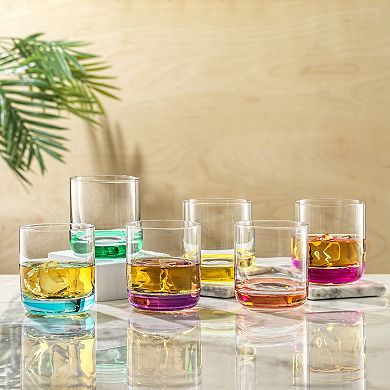 JoyJolt Hue Colored 6-pc. 10-oz. Double Old-Fashioned Glass Tumbler Set