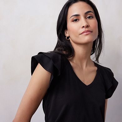 Women's LC Lauren Conrad Flutter Sleeve V-Neck Tee