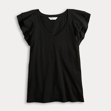 Women's LC Lauren Conrad Flutter Sleeve V-Neck Tee