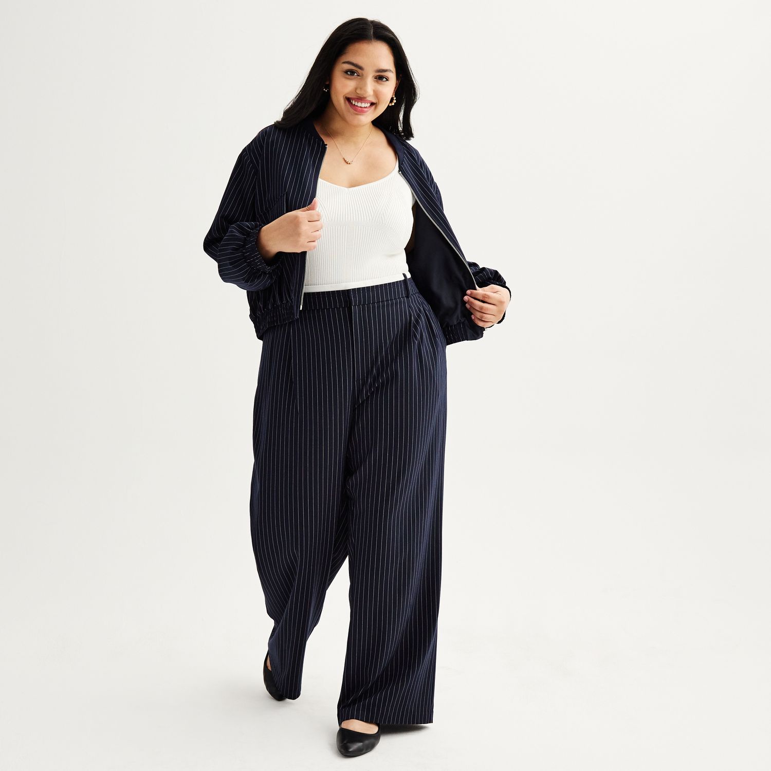 Pantalon Costume Bobby J Noir Et Blanc Rayé - Taille 5 Juniors, Polyester/rayon, Occasion Très Bon état