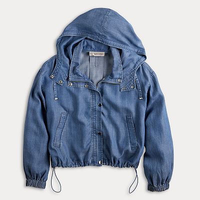 Women s Catherine Malandrino Long Sleeved Cropped Hooded Jacket with Bungee Cord Detail
