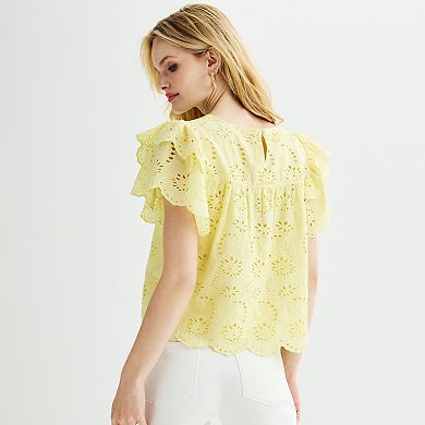 Women's Catherine Malandrino Double Layer Ruffle Sleeve Lace Blouse