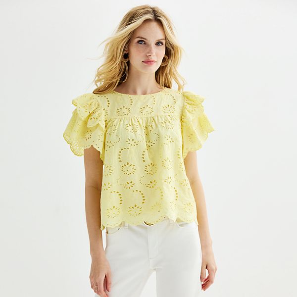 Women's Catherine Malandrino Double Layer Ruffle Sleeve Lace Blouse