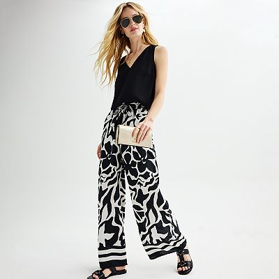 Women s Catherine Malandrino Printed Flowy Wide Leg Tassel Tie Waist Pants