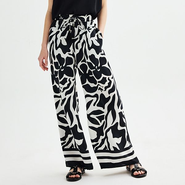 Women's Catherine Malandrino Printed Flowy Wide Leg Tassel Tie Waist Pants