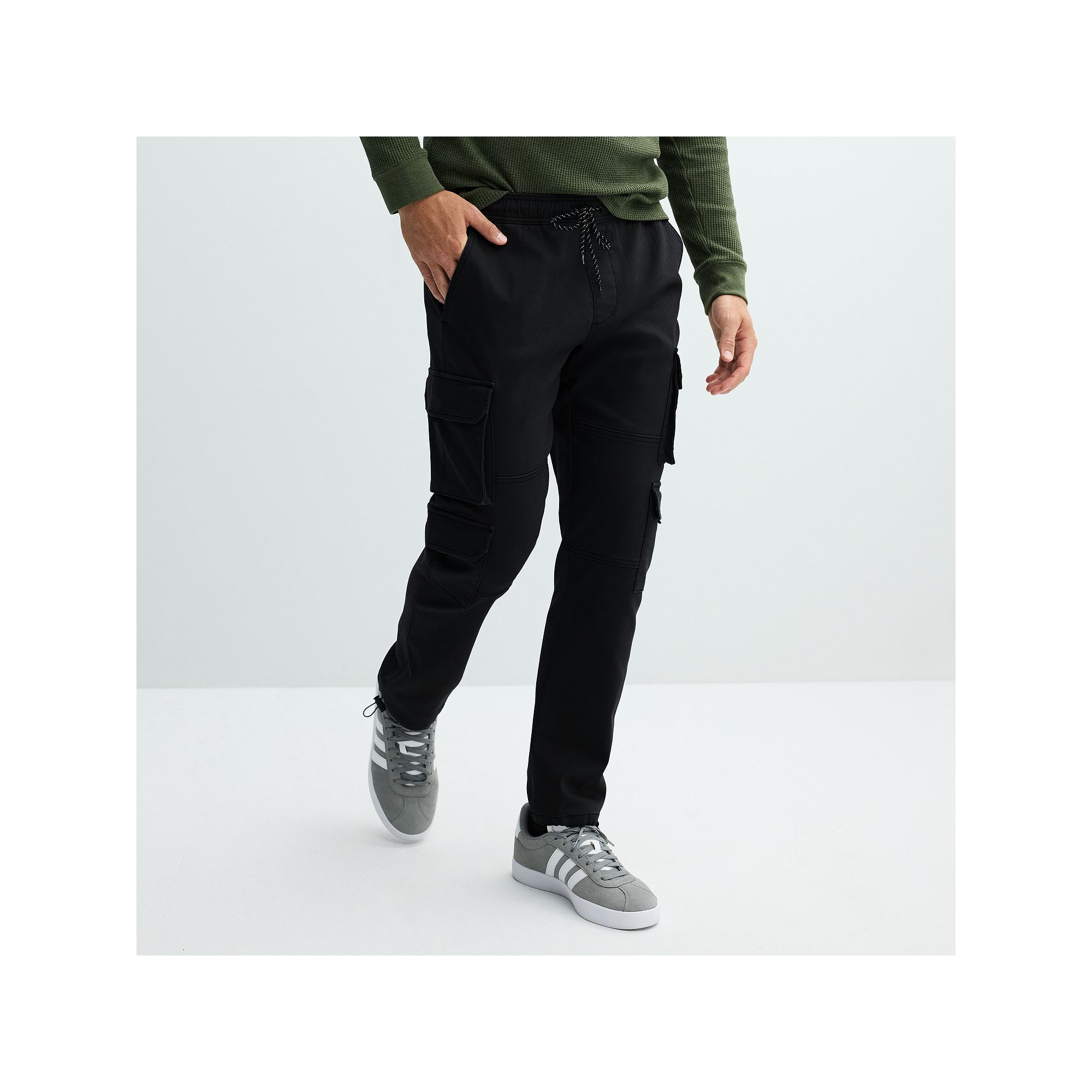 Mens Lazer Stacked Cargo Jogger Pants, Size: Medium, Black