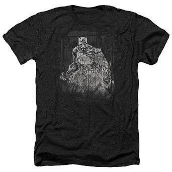 Batman Pencilled Rain Adult Heather T-shirt