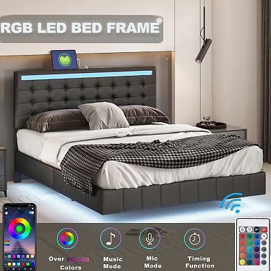 Merax Floating Bed Frame Modern Upholstered Platform LED Bed Frame