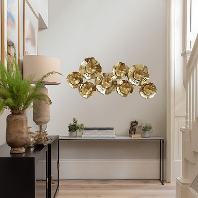 LuxenHome 40" W Gold Metal Modern Flowers Wall Decor