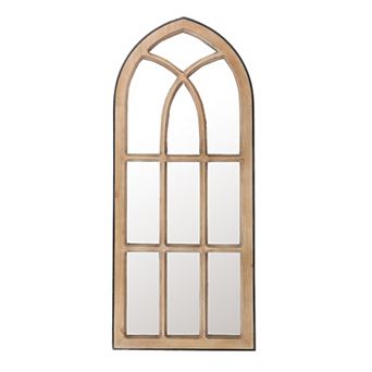 LuxenHome Natural Wood Finish Accent Arched Window Wall Mirror