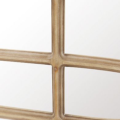 LuxenHome Natural Wood Finish Accent Arched Window Wall Mirror