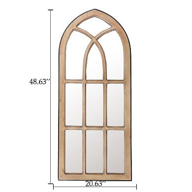 LuxenHome Natural Wood Finish Accent Arched Window Wall Mirror