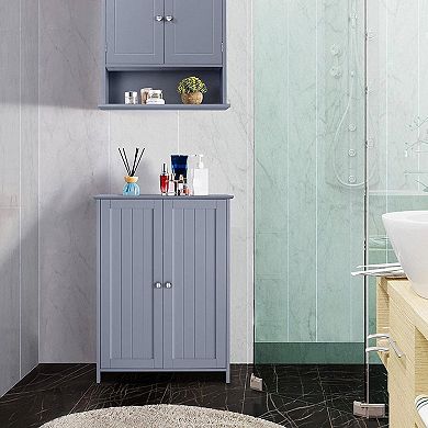 Grey Freestanding Floor Cabinet with Two Doors for Bathroom or Kitchen, 31.7-inch H