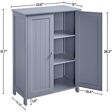 Grey Freestanding Floor Cabinet with Two Doors for Bathroom or Kitchen, 31.7-inch H